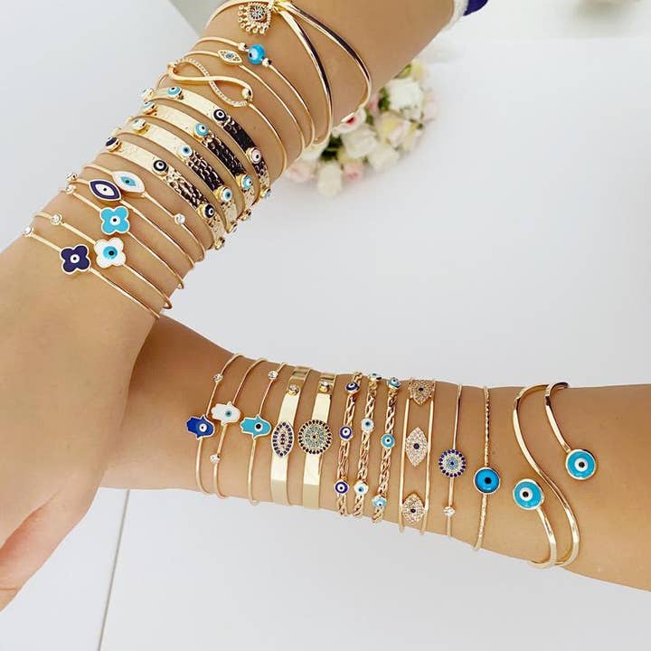Evileyefavor - Wholesale Cuff Bracelet - Evil Eye Cuff Bracelet, Gold Evil Eye Jewelry, Bangle Bracelet, 25 Styles