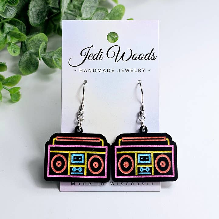 Jedi Woods LLC – wholesale Dangle earrings – Retro 'Neon' Boom Box Earrings