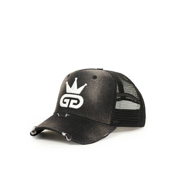 God Given Talent – wholesale Truckerkeps – Unisex – GGT Syra Tvättad Sliten Svart Denim Mesh Snapback1