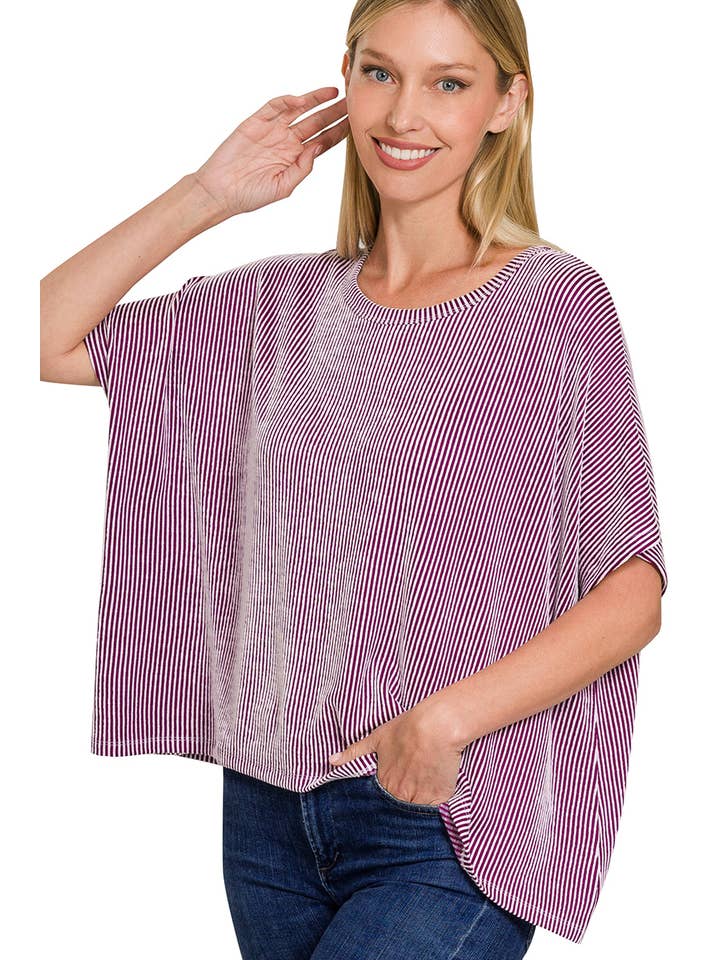 42POPS - Wholesale Knit Top - Women's - `.Cord Rib Pin-striped Oversized Top27