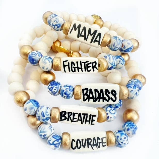 Audra Style - Wholesale Beaded Bracelet - Affirmation Word Beaded Bracelets Inspirational - Blue White
