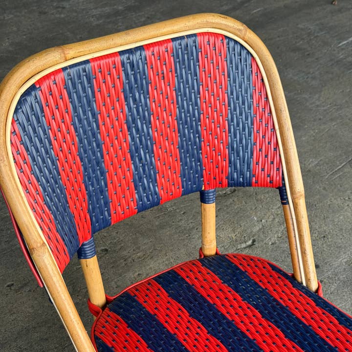 BONNECAZE - Wholesale Chair - Biarritz French Bistro Rattan Chair - Arrows with Stripes - Navy Blue/Red