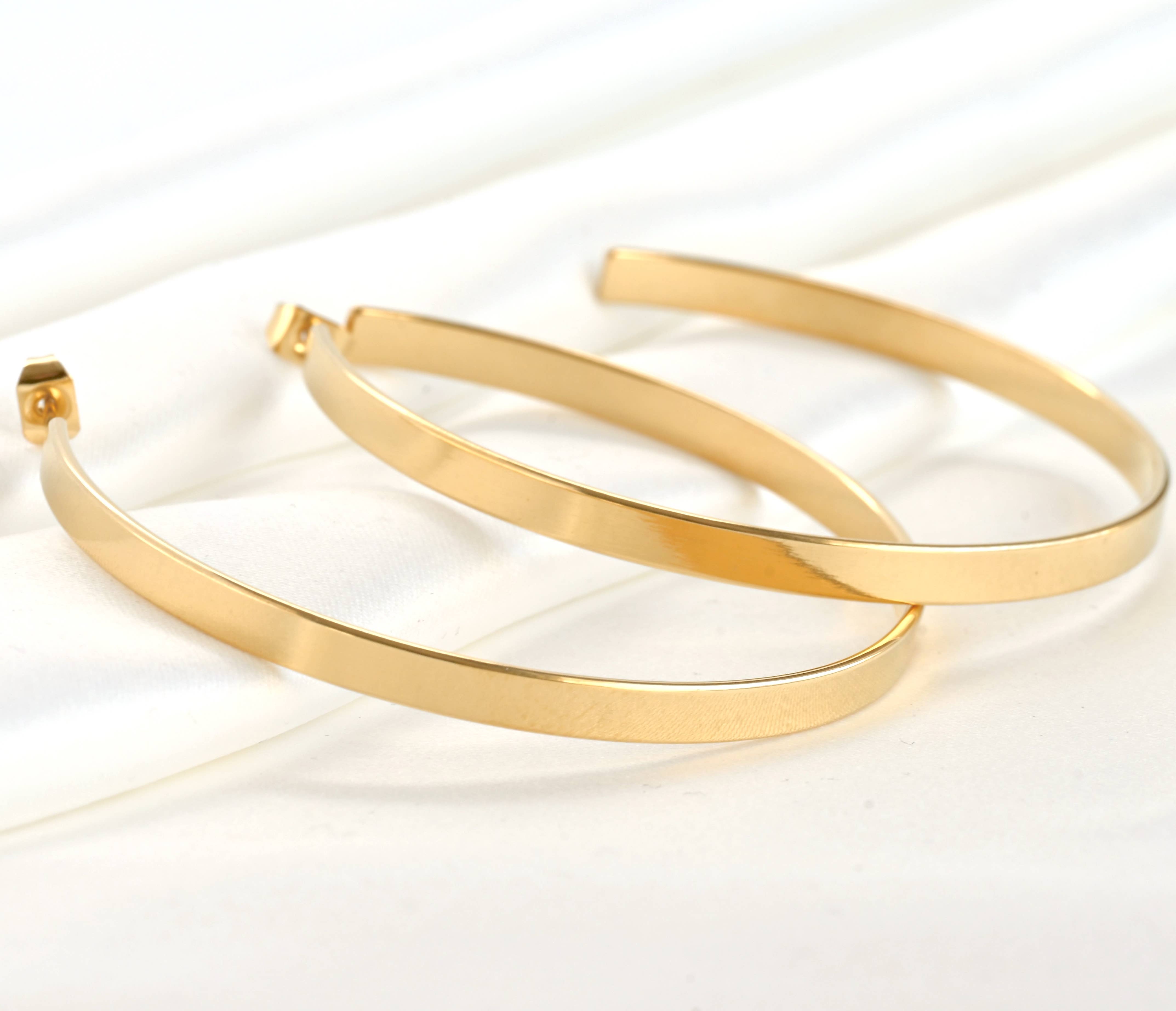 Blueyejewelry – Brincos de argola por atacado – Brincos grandes de argola achatada - 55 mm em aço inoxidável dourado4