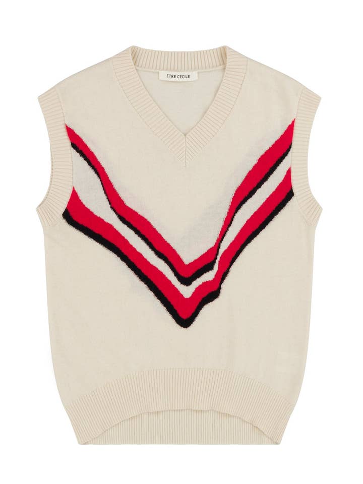 Gilet en tricot à chevrons avec ruban pour la vente par Être Cécile