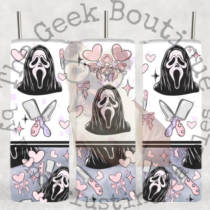 The Geek Boutique - Wholesale Insulated Mug/Tumbler - Ghostface Purple Hearts Valentines Day Horror Movie Tumbler