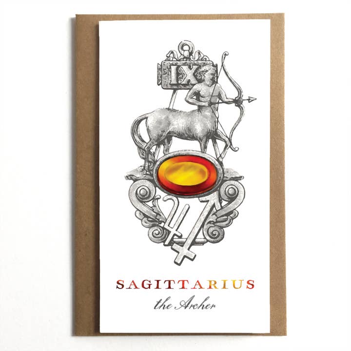 Schütze der Bogenschütze; Weinlese-Sternzeichen-Grußkarte; Karte für Schütze; Weinlese-Astrologie; Einzigartige Astrologie; Astrologisches Zeichen für den Großhandel von A Zillion Dollars