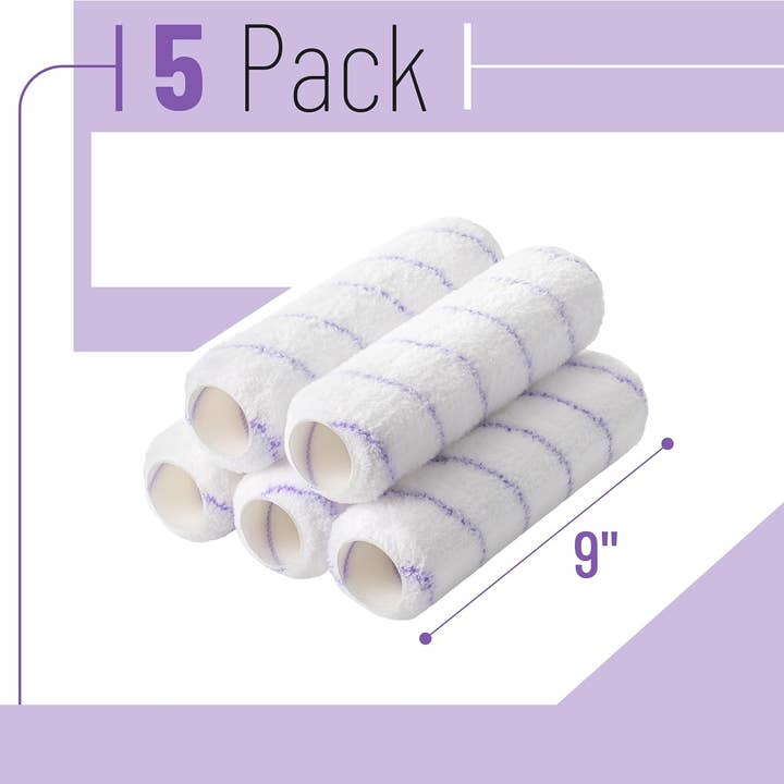 Bates Choice - Wholesale Paint/wax brush - Bates- Paint Roller Covers, 9", Purple Stripes, 5 Pack1