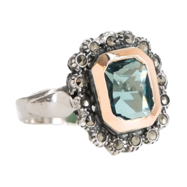 Ring Blaue Markasiten XL in Silber und Gold für den Großhandel von PORTUGAL JEWELS