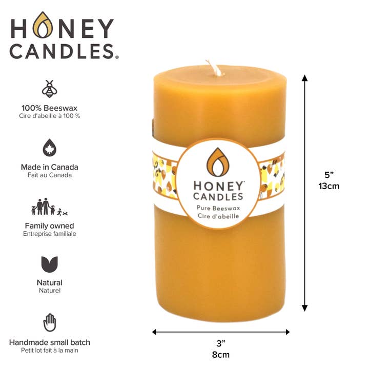 Honey Candles - Wholesale Pillar Candle - Natural Beeswax Pillar Candle - 5"