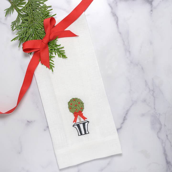 Arte Italica & Crown Linen Designs - Wholesale Tea Towel - Holiday Topiary Towel - New Christmas/Holiday