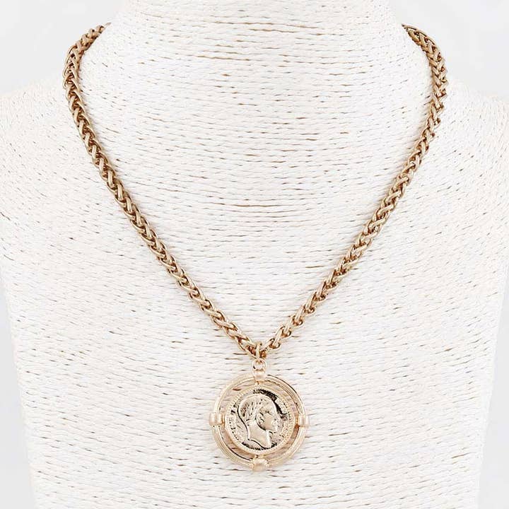 WG N25051 Coin Pendant Palma Chain Necklace (16"+3") for wholesale on Faire0
