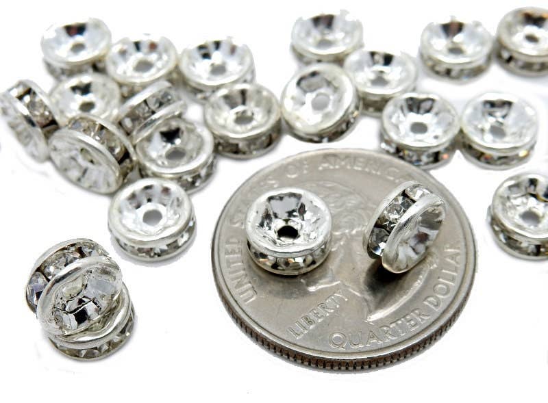 Jewelers Paradise - Wholesale Beads - 10 pcs Silver tone Rhinestone Pave Round Spacer Bead4