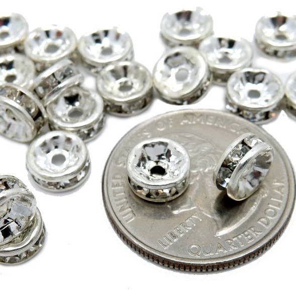 Jewelers Paradise - Wholesale Beads - 10 pcs Silver tone Rhinestone Pave Round Spacer Bead4