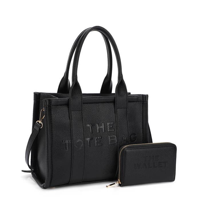Black MAUREEN TOTE SET WITH WALLET for wholesale on Faire