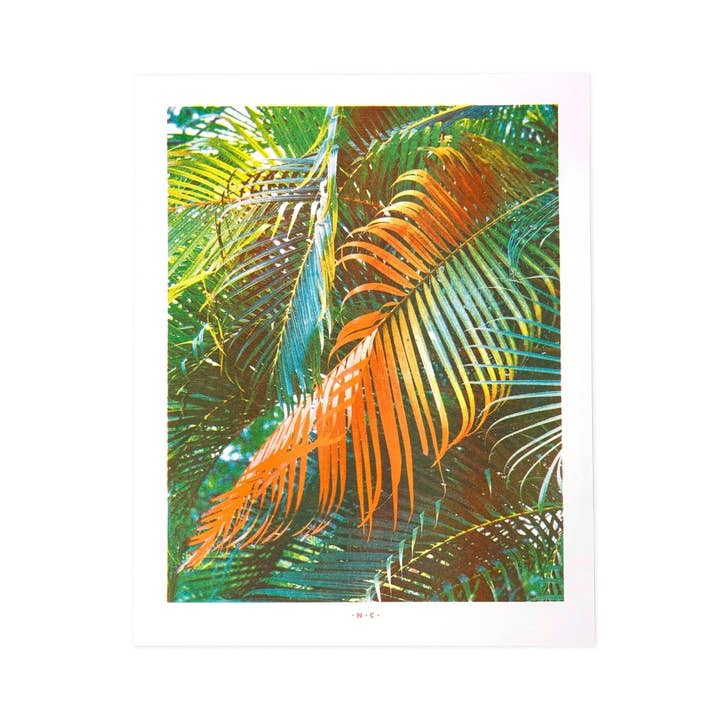 Impression d'art en risographie - Palmier orange néon pour la vente par Next Chapter Studio