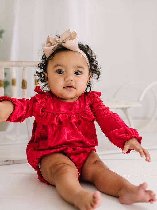 Ollie Jay - Wholesale Bodysuit (Non-Footed) - Baby - Hayley Romper in Red Crushed Velvet | Baby Clothing3