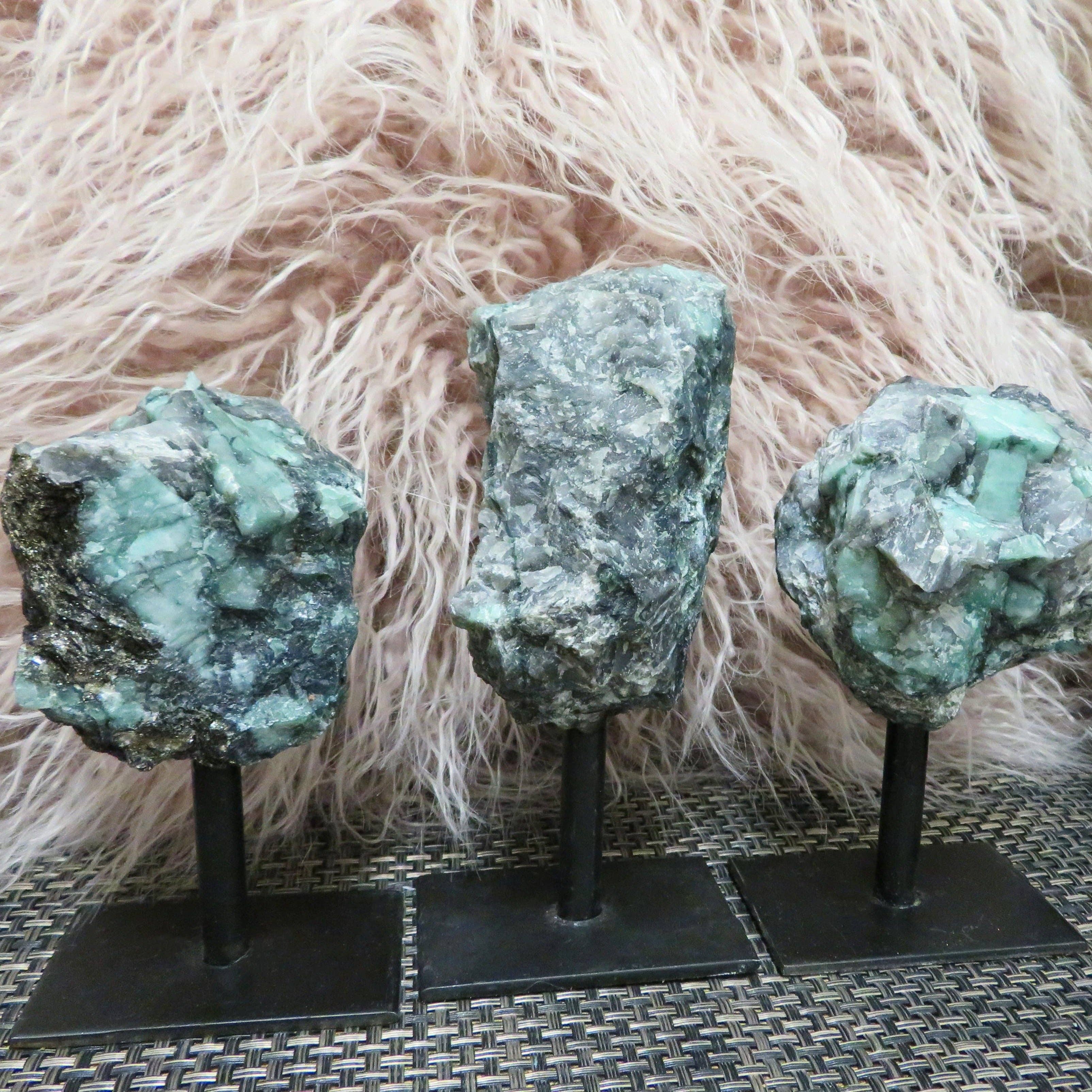 Rock Paradise - Wholesale Decorative Tabletop Object - Crystal Emerald on Metal Stand - Raw Emerald Chunk (RK3-05)1