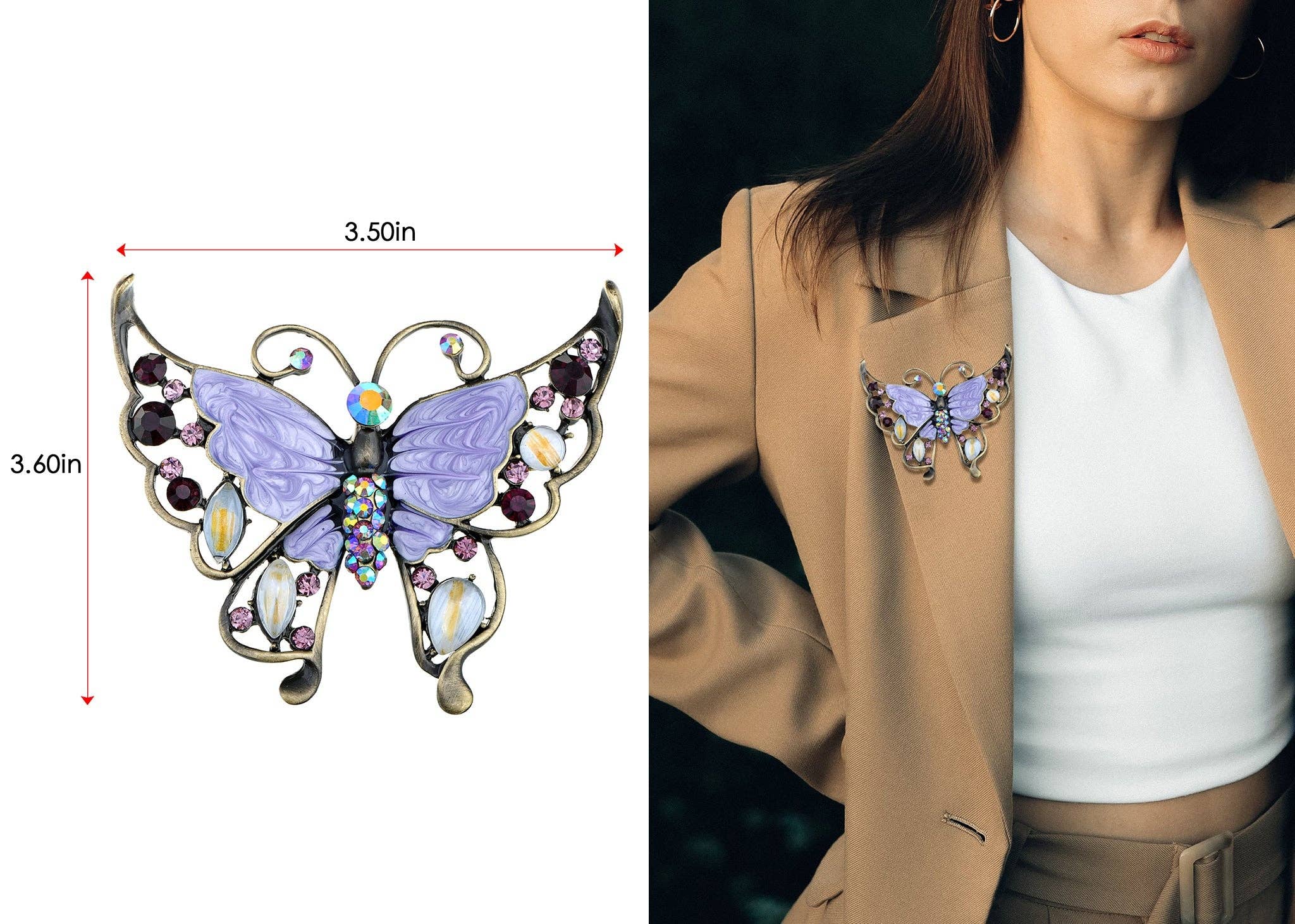 AK Brand - Wholesale Brooch - Antique Green Enamel Opal Butterfly Insect Brooch Pin12