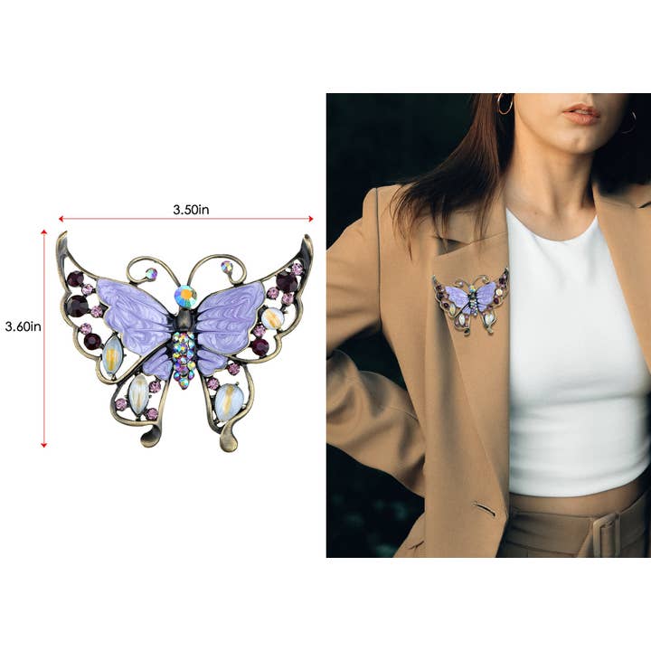 AK Brand - Wholesale Brooch - Antique Green Enamel Opal Butterfly Insect Brooch Pin12