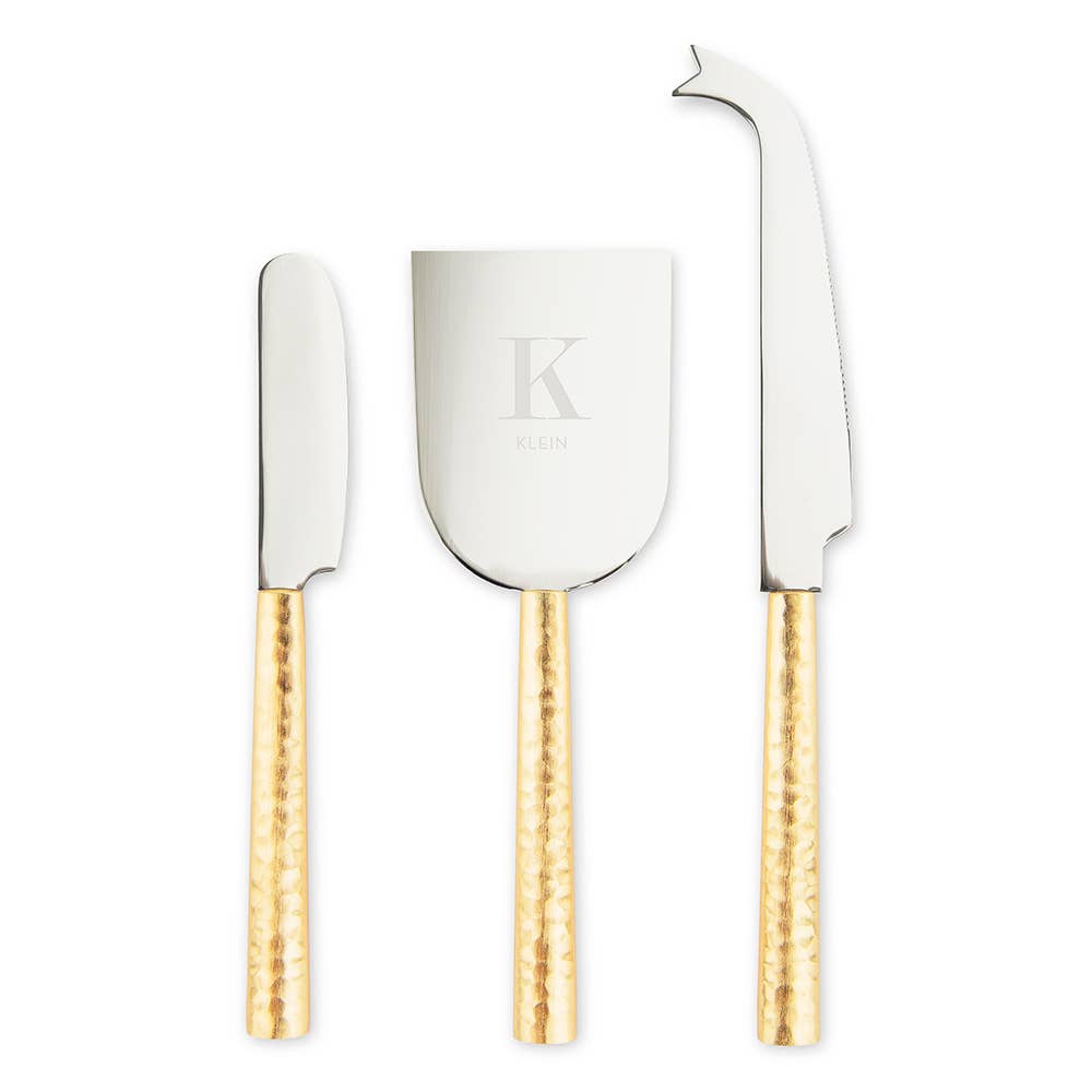 Weddingstar Inc. - Wholesale Cheese Spreader - 3-Piece Gold Handled Cheese Knife Set - Modern Serif Initial0