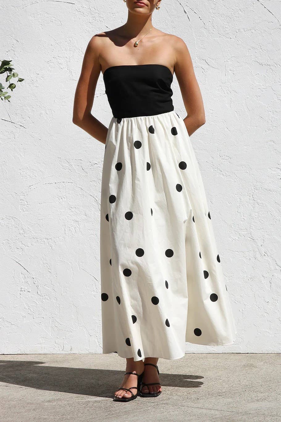 white Polka Dots Bandeau tube strapless dress for wholesale on Faire0