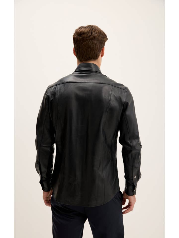 Men's Genuine Lambskin Leather Shirt - Black for wholesale on Faire6