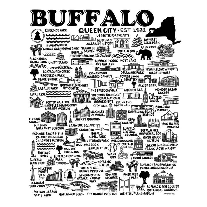 Imprimé carte Buffalo Blanc pour la vente par Whereabouts Shop