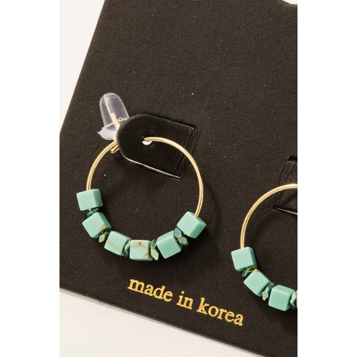 Fame Accessories - Wholesale Hoop Earrings - Stone Cube Beads Dainty Wire Hoop Earrings