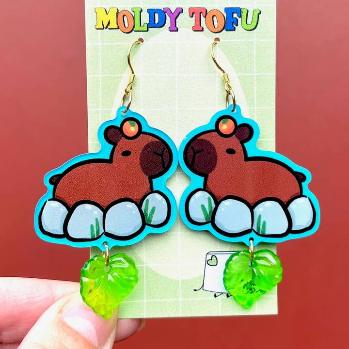 Capybara Acrylic Earrings for wholesale by Moldy Tofu Art