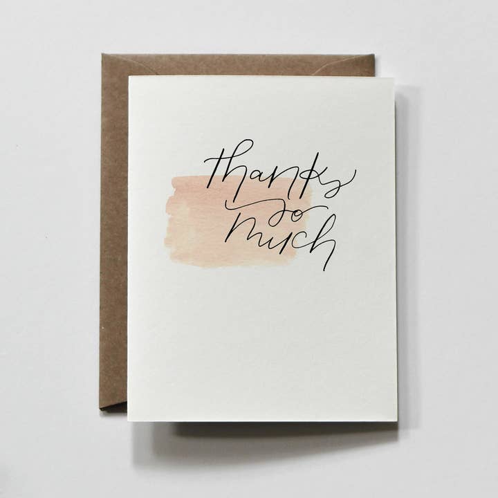 everglow handmade - Wholesale Thank You Card - So Much | Pink Wash Thank You So Much Simple Greeting Card
