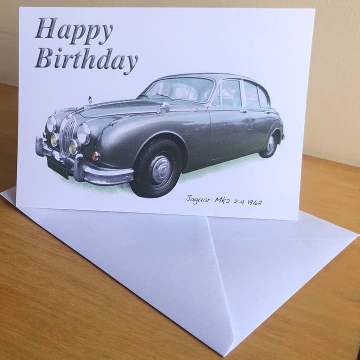 Jaguar Mk2 2.4 1962 (Grey) - 5x7" Blank Card with Envelope for wholesale by Witherden's Workshop