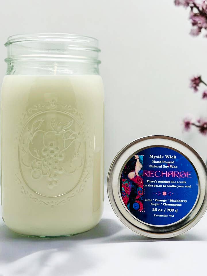 Midnight Blackberry - (Recharge) Cire de soja - Bougie en pot Mason 25 oz pour la vente par Mystic Wick LLC