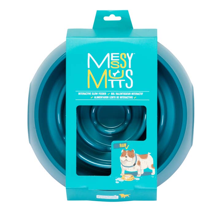 Pet Palette Distribution - Wholesale Pet Bowl - Cat/Dog - Messy Mutts Interactive Slow Feeder Blue 3 Cups