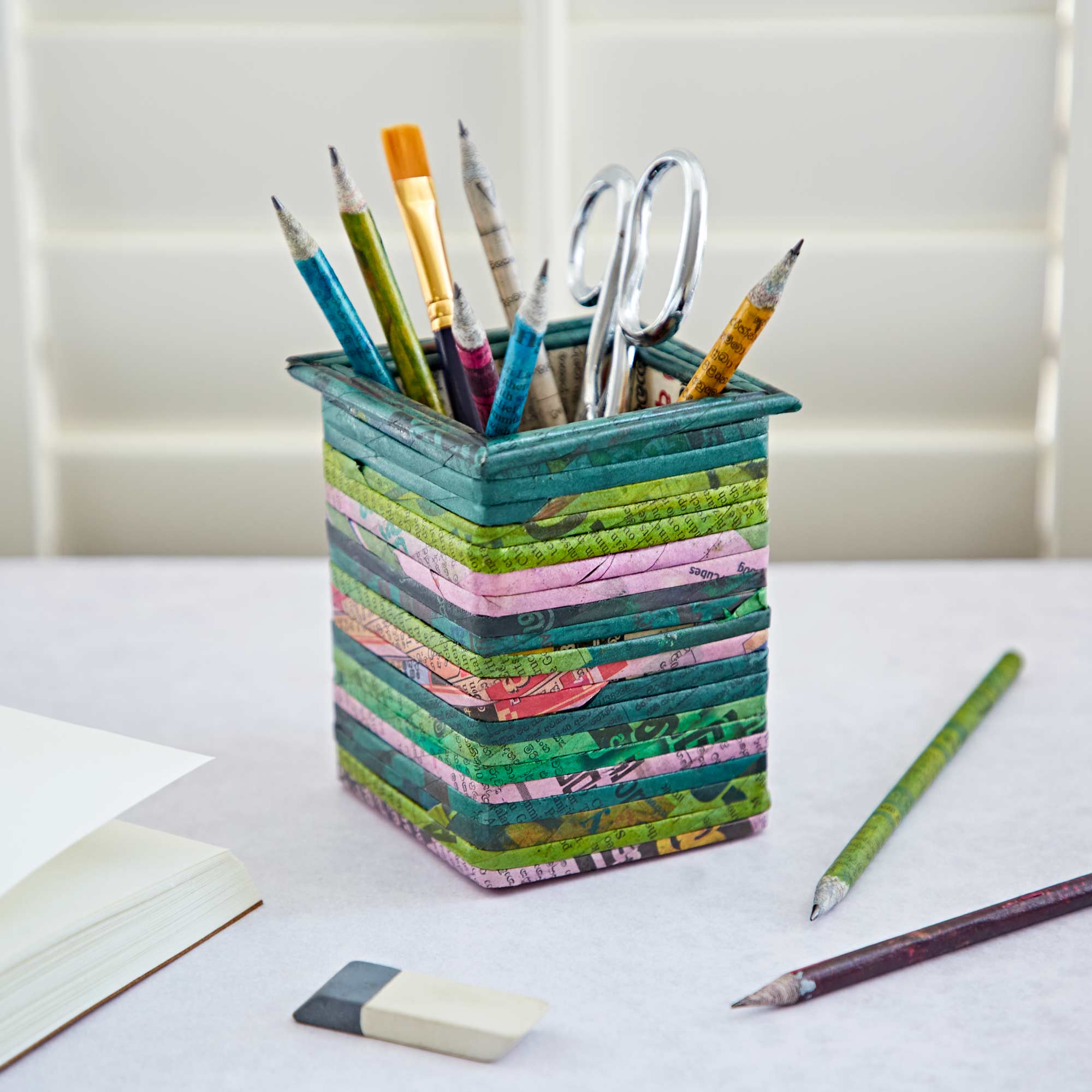 The Paper High Gift Company Limited - Wholesale Pencil Holder - Recycled Newspaper Square Pencil Holder8
