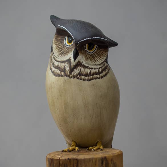 Owl - Screech -8.5" High -Carved Wooden Ornament for wholesale by Aviologie
