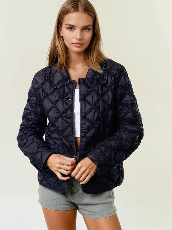 Gewatteerde jas met knoopsluiting en extra grote kraag - 10601J voor wholesale door Doe and Rae