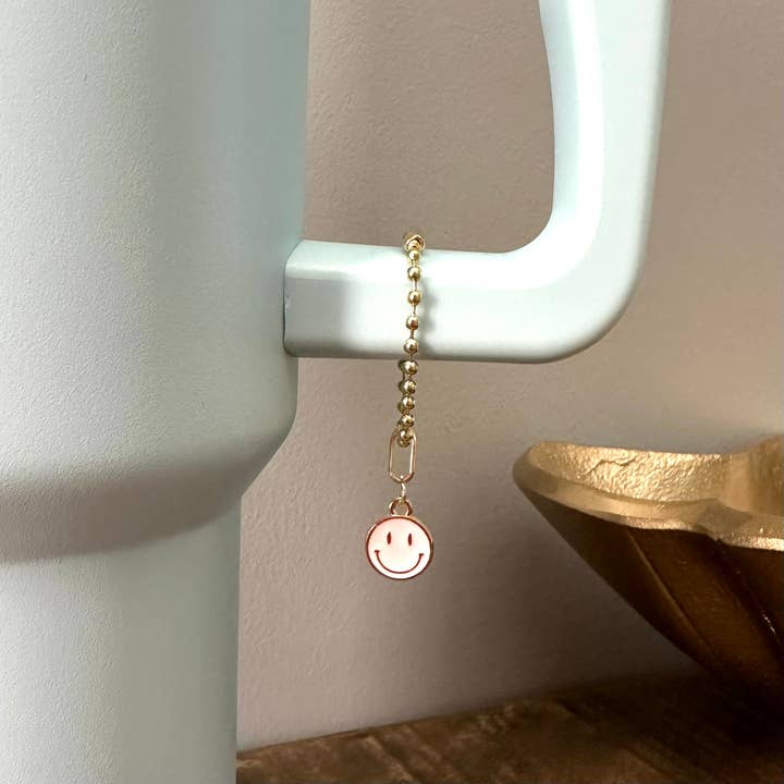 iconic mi - Wholesale Keychain - Women's - Mini Tumbler Charm Happy Face Gold Ball Chain Light Pink