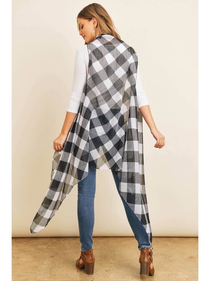 MYS Wholesale Inc - Vente Cardigan – femme - Cardigan semi-transparent à carreaux jusqu'aux genoux8