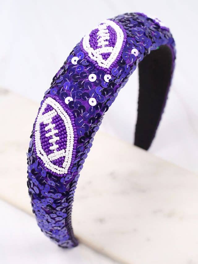 Punt Football Sequin Headband PURPLE for wholesale by Caroline Hill