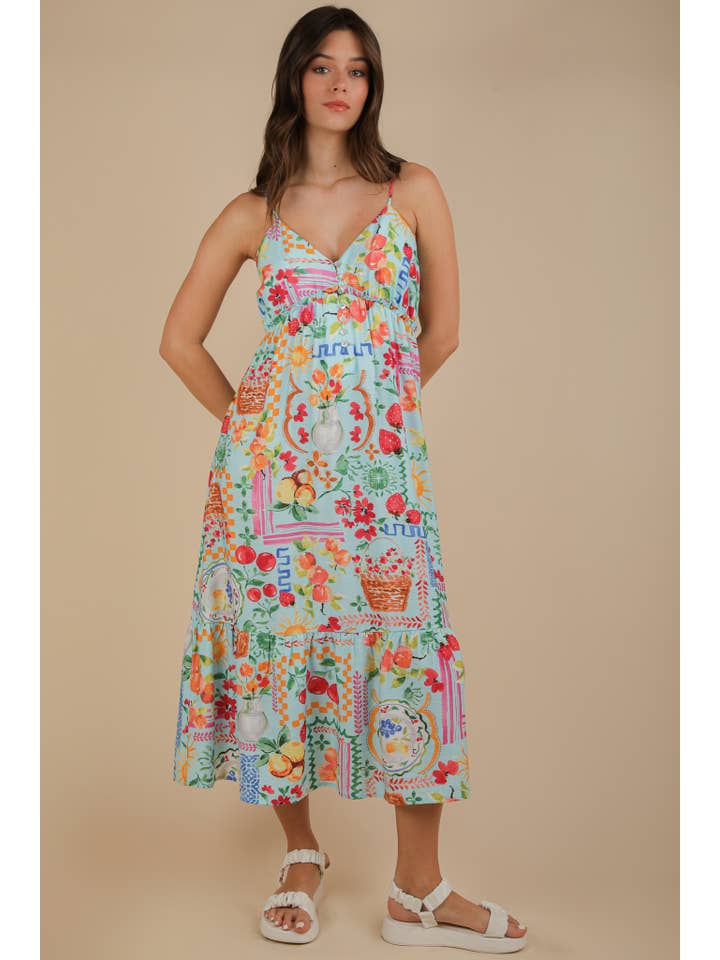 VERY J - Wholesale Dress - Women's - ND31776-Printed Button Down Midi Dress