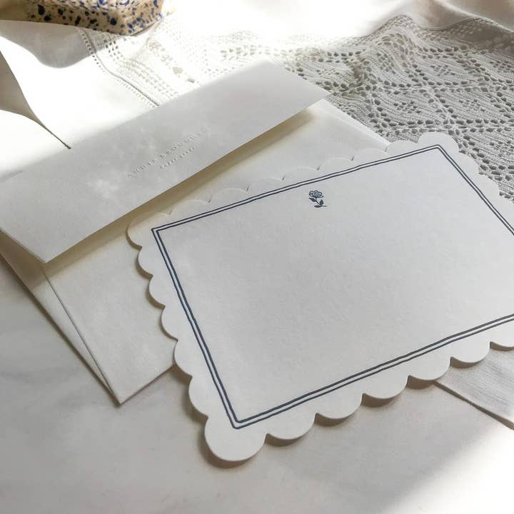 Annie Brougham Paper Goods. - Wholesale Everyday Greeting Card - Letterpress Flat Note - Navy Border
