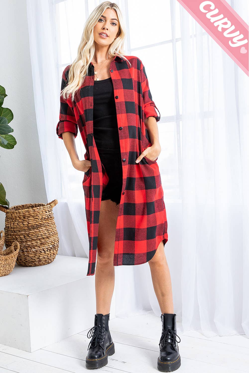Sweet Lovely by Jen - Wholesale Button Down Shirt - Women's - SW2012PL  PLAID BUTTON UP LONG SHIRT10