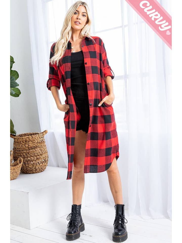 Sweet Lovely by Jen - Wholesale Button Down Shirt - Women's - SW2012PL PLAID BUTTON UP LONG SHIRT10