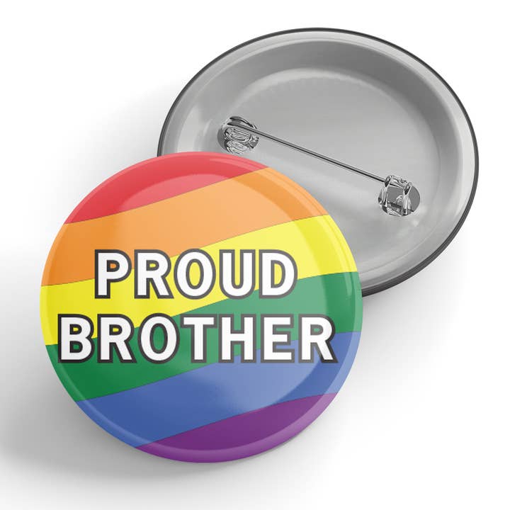 Proud Brother Rainbow Button for wholesale by Black River Letterpress & Paper Co.