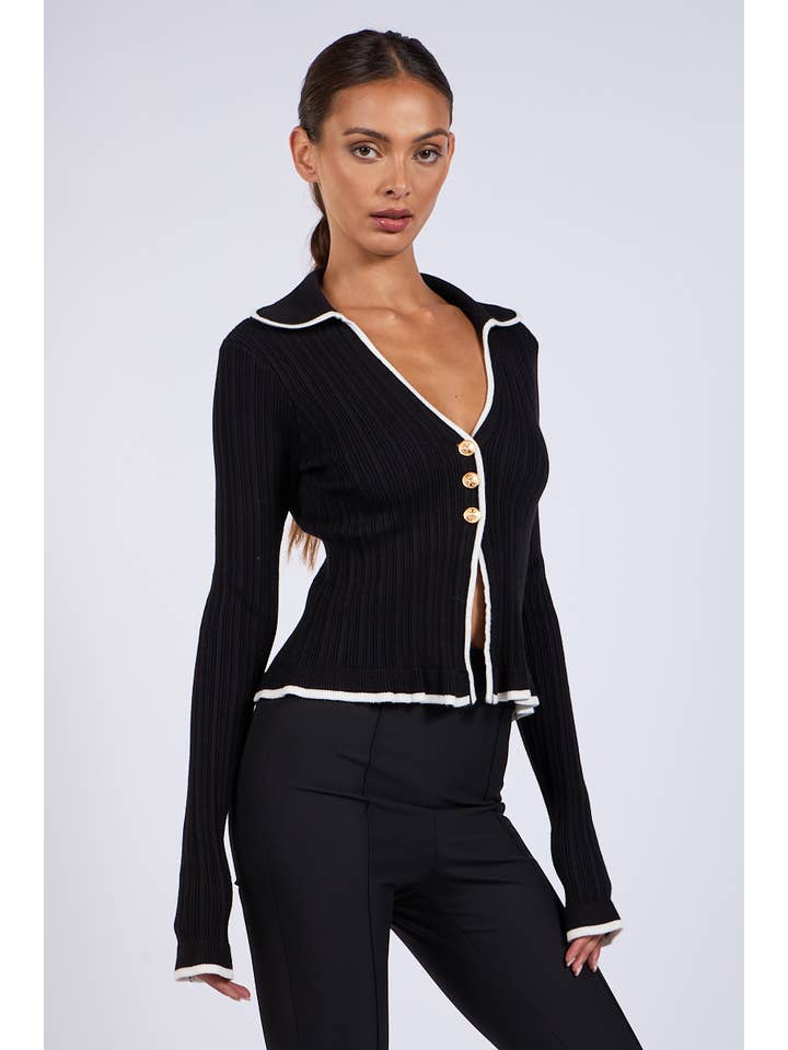 Sky to Moon - Wholesale Cardigan - Women's - LINE POINT COLOR COLLARED KNIT SWEATER CARDIGAN8