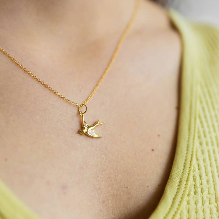The Land of Salt - Wholesale Pendant/Charm Necklace - Swallow Pendant Necklace in Gold Filled