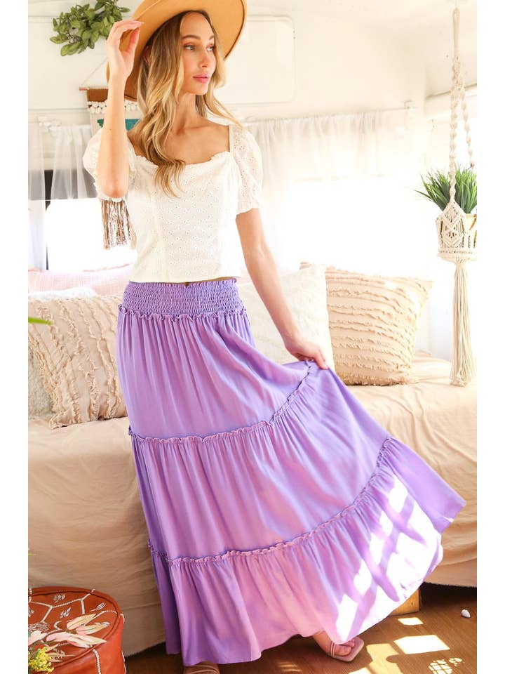 Vine & Love - Wholesale Skirt - Women's - Smocked Waisted Flowy Tiered Boho Maxi Skirts VS730536