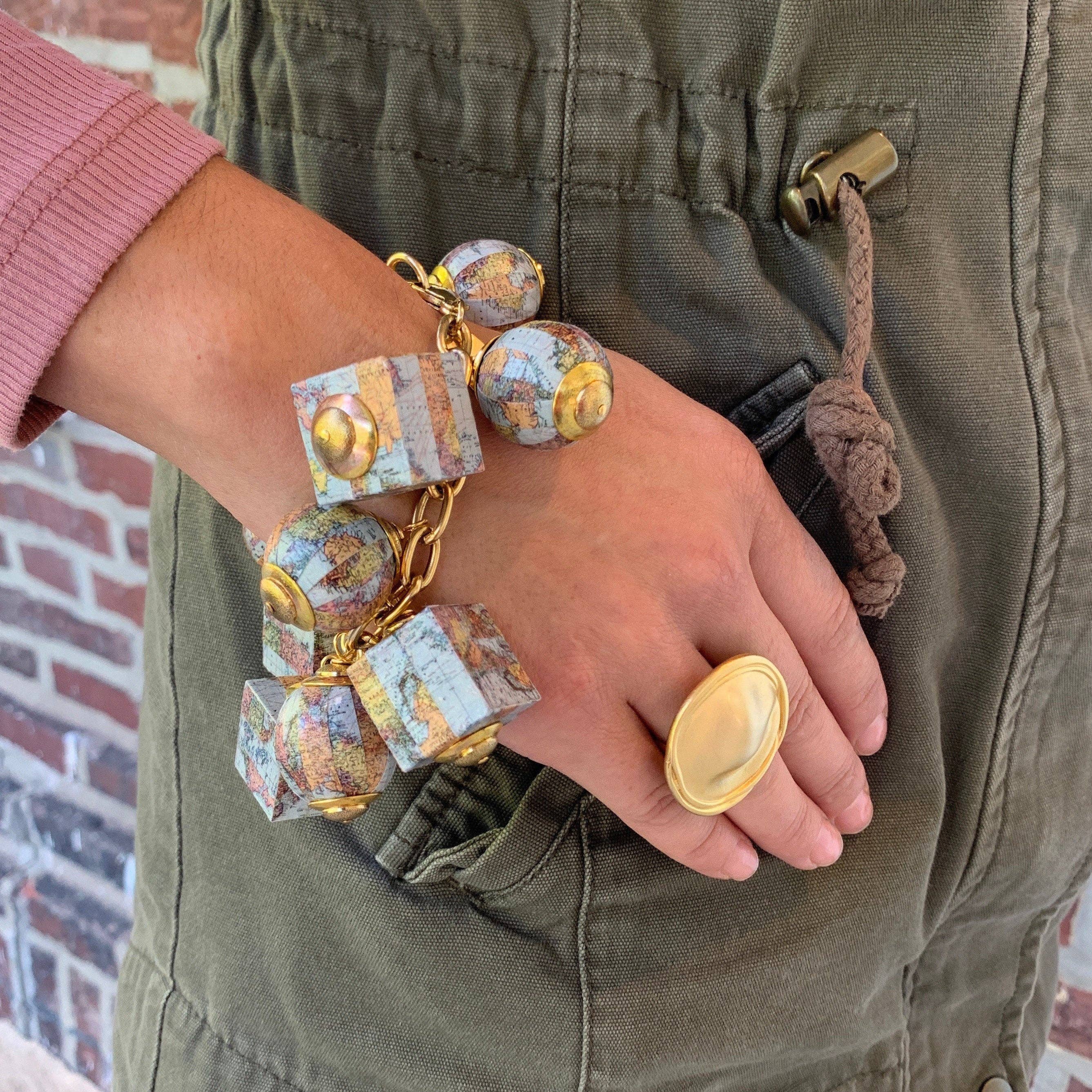 Lenora Dame - Wholesale Charm/Dangle Bracelet - Wanderlust Vintage Map Charm Bracelet2