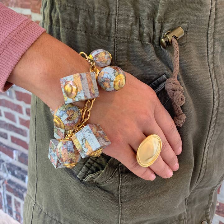 Lenora Dame - Wholesale Charm/Dangle Bracelet - Wanderlust Vintage Map Charm Bracelet2