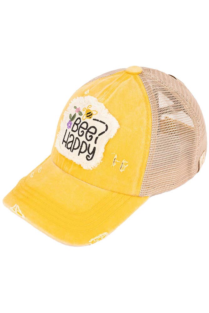Hana - Wholesale Baseball Cap - Kids - C.C Kids Distressed Bee Happy Patch Pony Cap4